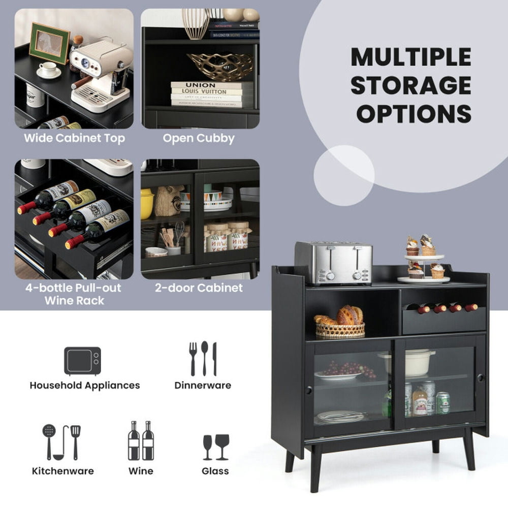 Finihen Kitchen Storage Cabinet, Buffet Sideboard, Kitchen Buffet Sideboard with Wine Rack and Sliding Door, for Dining Room, Kitchen, Living Room, Black Finihen Kitchen Storage Cabinet, Buffet Sideboard, Kitchen Buffet Sideboard with Wine Rack and Sliding Door, for Dining Room, Kitchen, Living Room, Black