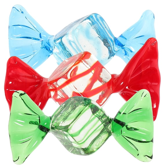 3 Pcs Ornements de Bonbons en Verre Faits à la Main Style Murano Vintage en Couleurs et Designs Assortis