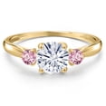 thumbnail image 3 of Gem Stone King 10K Yellow Gold White Moissanite and Pink Lab Grown Diamond 3-Stone Ring for Women | 1.06 Cttw | Round 6MM | Gemstone Birthstone | Size 5, 3 of 6