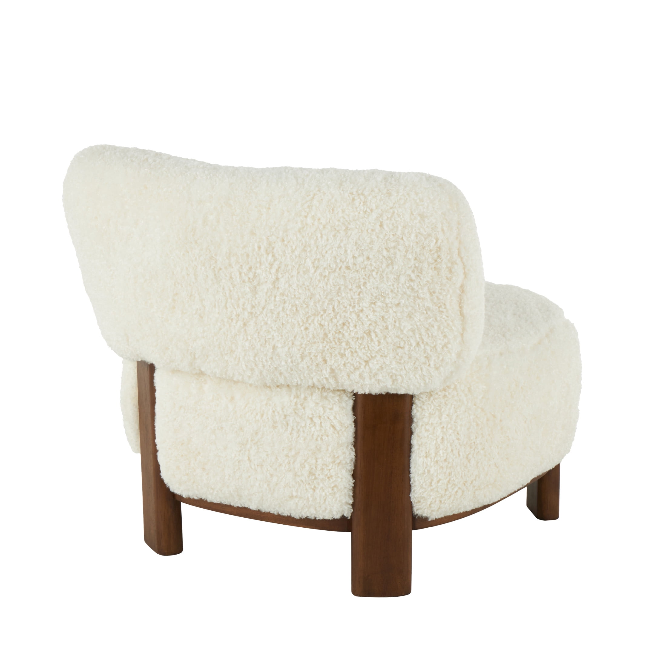 DecMode Polyester Lounge Chair with Brown Wooden Legs, White