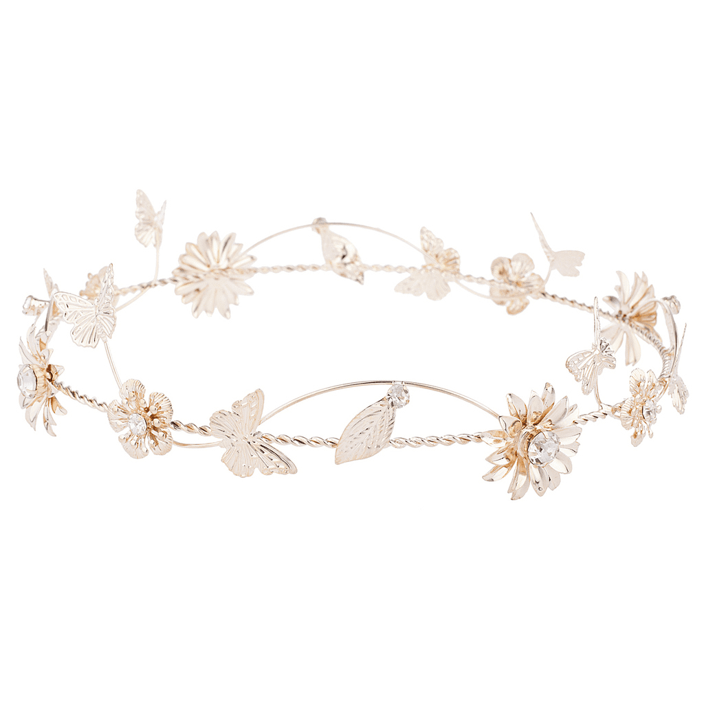Lux Accessories Rose Gold Tone Metal Flower Floral Butterfly Leaf Crown