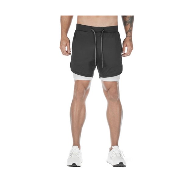 Men Running Shorts Pants 2 in 1Workout Training Gym Quick Dry Bodybuliding Athletic Short Jogger with Pockets