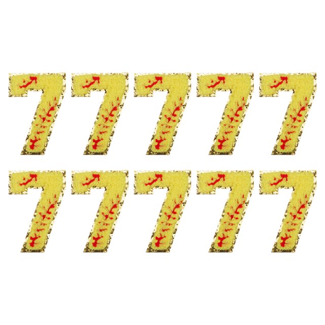 10 Pcs Parches de Números de Béisbol para Planchar, 2.76"x1.93" Parches de Chenilla Número 7 Bordados con Brillo Dorado (Amarillo)