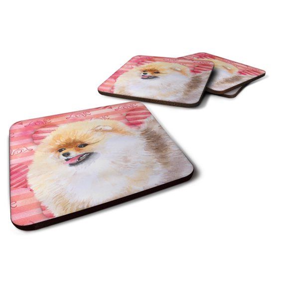 Carolines Treasures BB9769FC Pomeranian Love Foam Coaster Set of 4 Red 3 1/2 x 3 1/2 multicolor