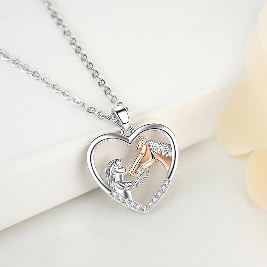 Deeceymbur Heart Necklace for Horse Theme Jewelry Gift for Women Mothers Day Present Equestrian Design Fashion Accessorily