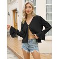 thumbnail image 2 of Women's Deep V Neck Button Front Split Slit Short Bell Sleeve Elegant Blouse Y2k Tops Shirt, 2 of 5