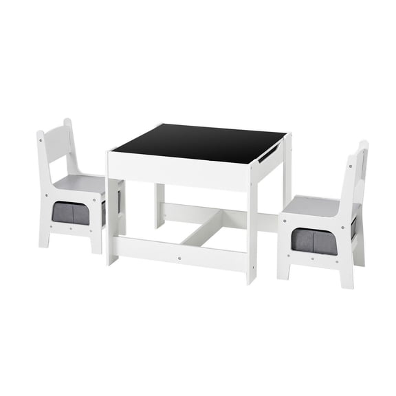 Kids Table and Chair Set - Toddler Desk with Whiteboard, Blackboard & Storage - Wooden Learning Table for Art, Crafts, Ages 2-8 - White
