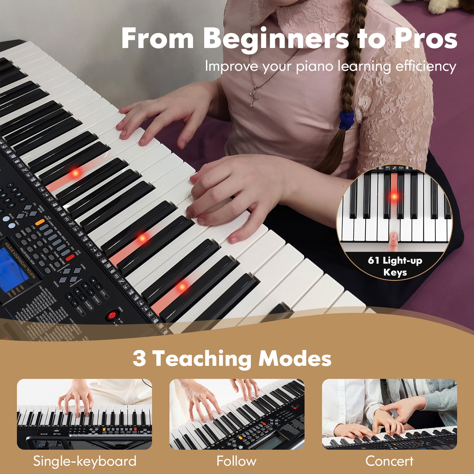 Gymax 61-Key Portable Electronic Keyboard Piano w/ Stand & Stool Complete Digital Piano Set