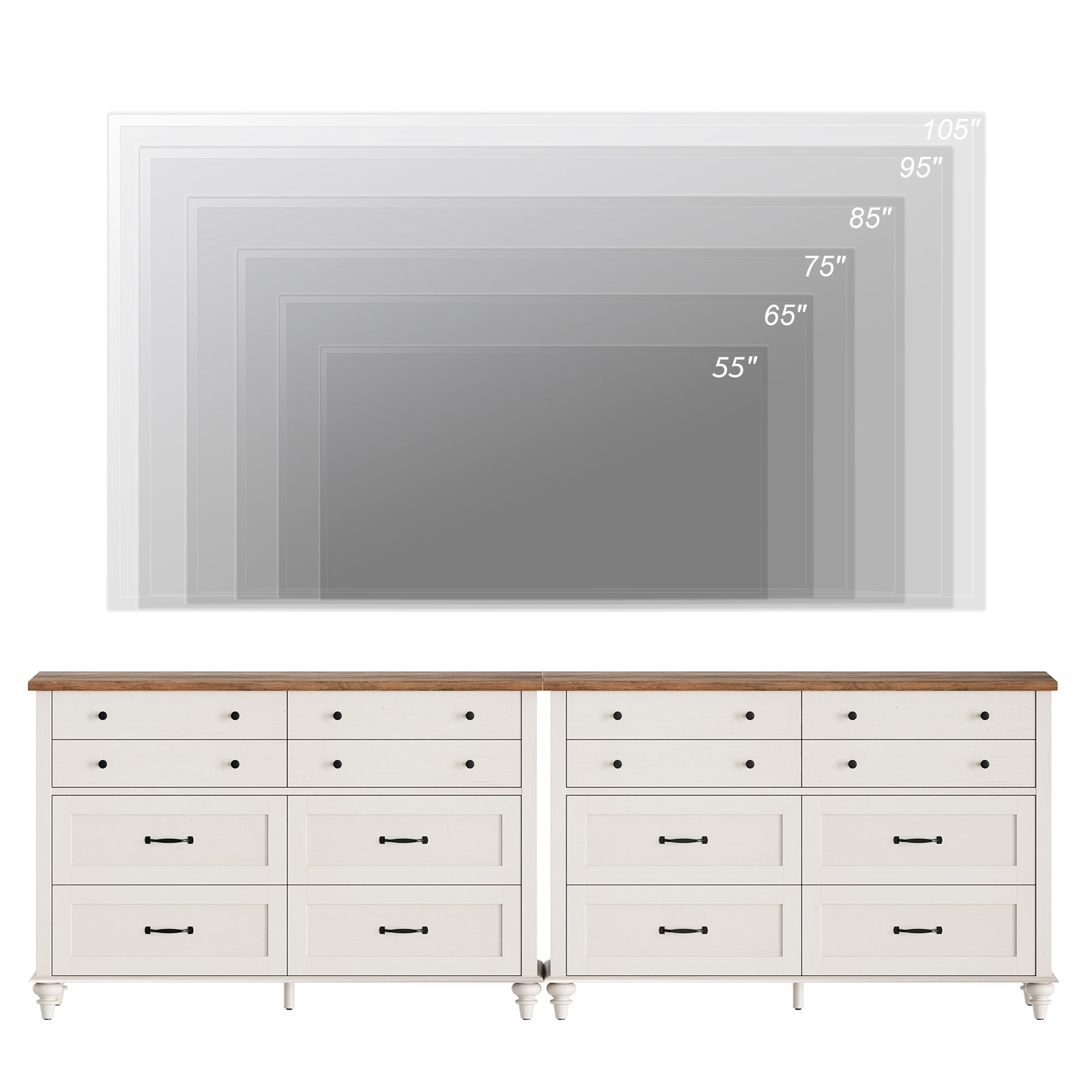 Set of 2 Dressers with 16 Drawers, Large Dresser TV Stand for Living Room Kids Room, White
