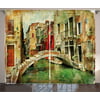 Venice Curtains 2 Panels Set, Vintage Artwork Painting Style Historic Venetian Landscape Artistic Print, Window Drapes for Living Room Bedroom, 108W X 90L Inches, Green Red Light Brown, by Ambesonne
