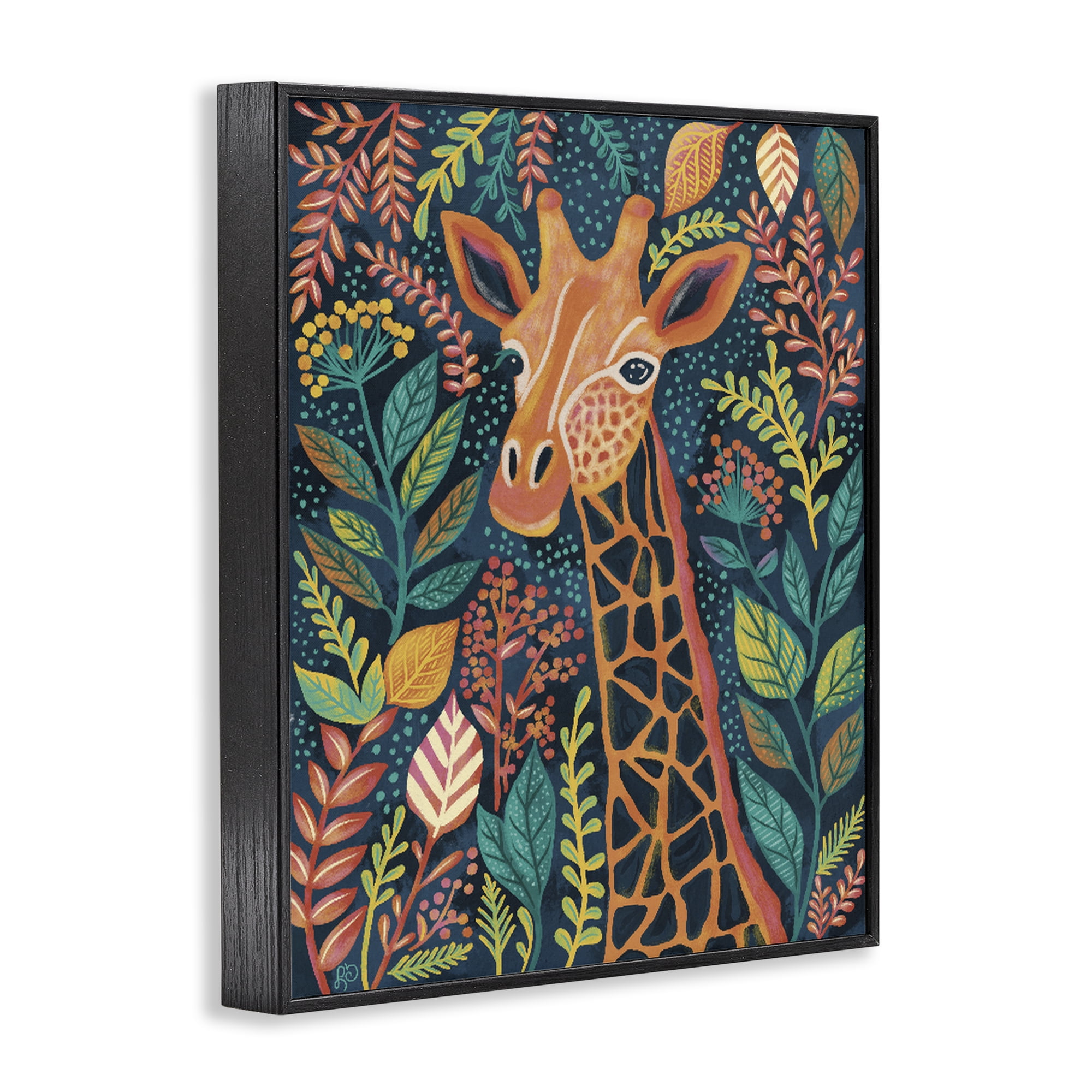 Stupell Industries Exotic Leaf Pattern Giraffe Black Framed Giclee Art, design by Lisa R Dumm