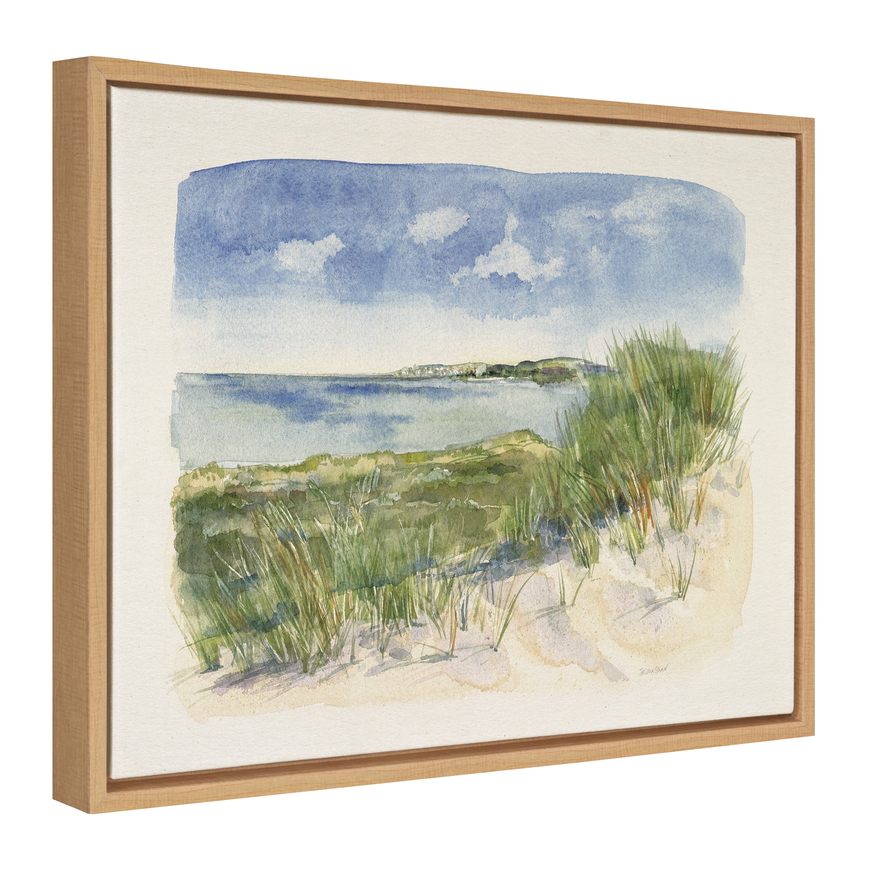 Kate and Laurel Sylvie By The Sea Framed Linen Textured Canvas Wall Art by Patricia Shaw, 18x24 Natural, Coastal Art for Wall