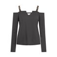 thumbnail image 5 of TKLPEHG Long Sleeve Shirts for Women V-Neck Cold Shoulder Tops Fashion Solid Color Lightweight Casual Fall Tops Comfy Loose Pullover (Dark Gray,XXXL), 5 of 5