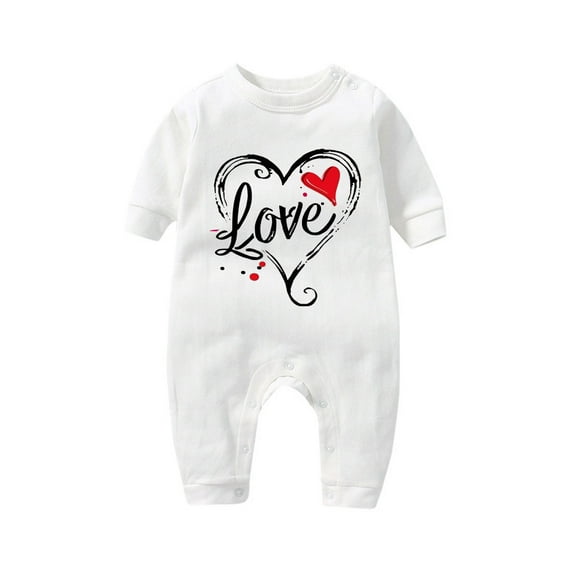 SERTG Children Infant Heart Print Romper Long Sleeve Valentine's Day Sweet Casual Bodysuit for Babies 3-18 Months(White,6 Months)