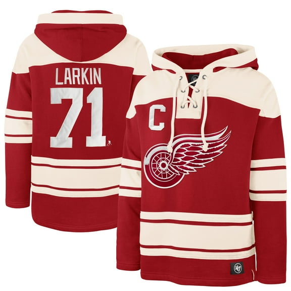Men's '47 Dylan Larkin Red Detroit Red Wings Captain Patch Player Name & Number Lacer Pullover Hoodie