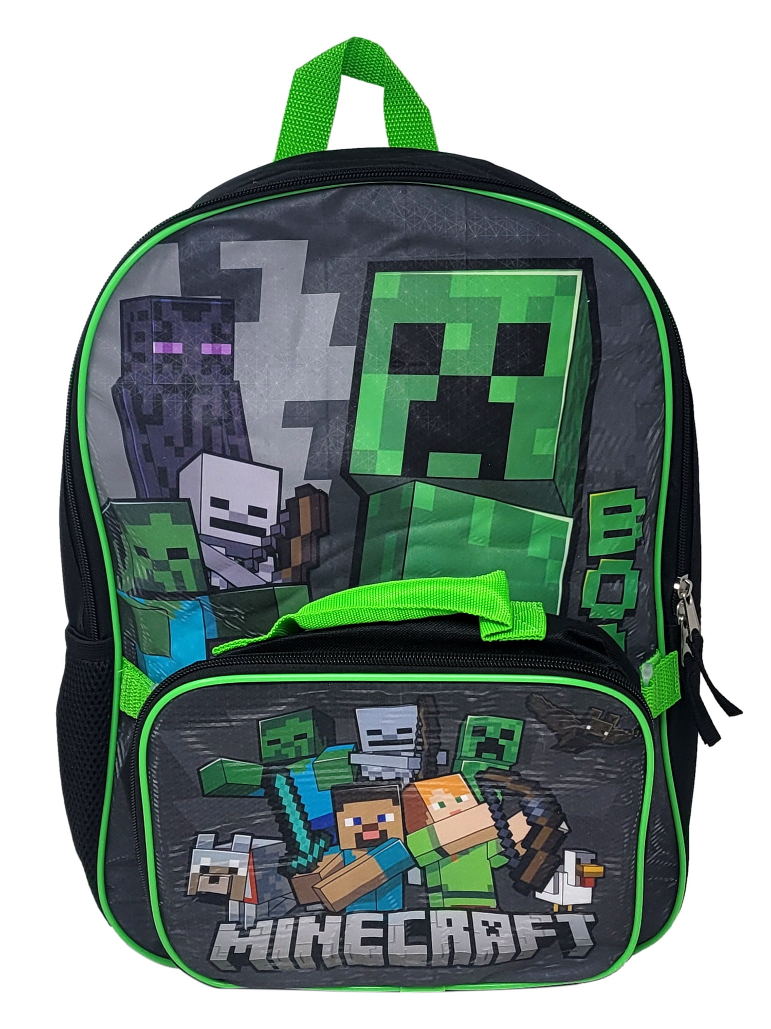 Minecraft Backpack & Lunch Bag Insulated Detachable Creeper Alex Steve
