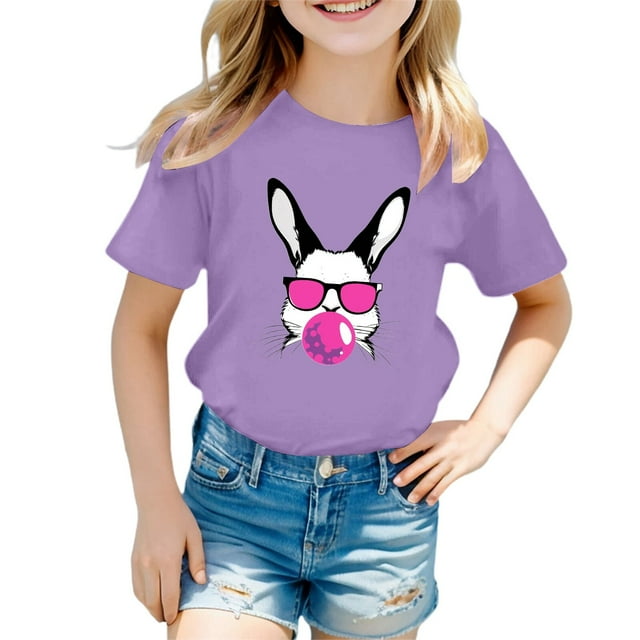 FhsagQ le 7 Juillet T-Shirt Décontracté à Col Rond à Manches Courtes avec Imprimé de Pâques Mignon pour Fille Haut Fille Printemps le 7 Juillet T-Shirts Taille 6-7 Pâques T-Shirt d'Été pour Tout-Petit Fille 2T Pâques Violet 10-11 Ans