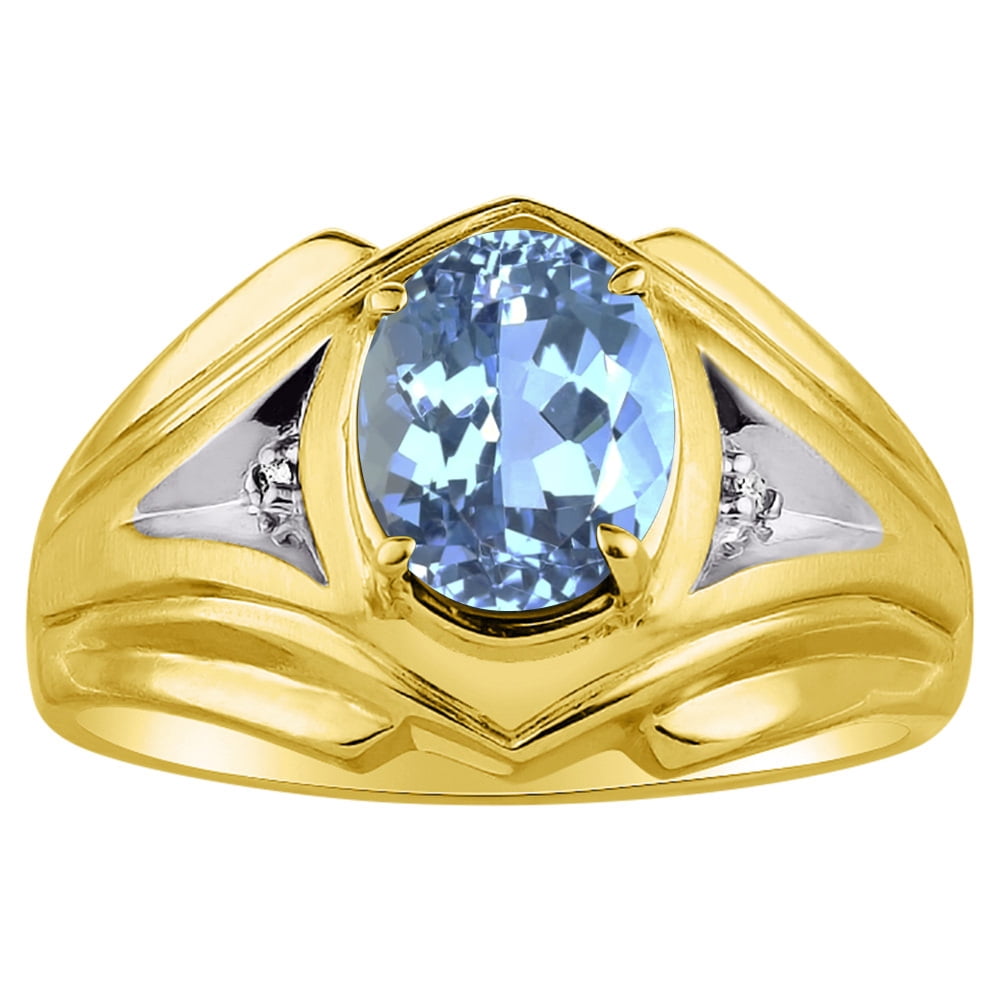 RYLOS Designer Style Ring with Oval Shape Cabochon Gemstone & Genuine Sparkling Diamonds in 14K Yellow Gold Plated Silver .925