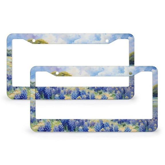 License Plate Frames Bluebonnets Field License Plate Frame License Plate Shield Frame 2 Pcs Set Watercolor Wild Lupines Flower Nature Stainless Aluminum License Plate Frame Funny Cute