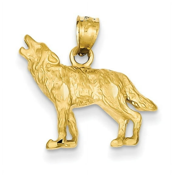 Finest Gold 14K Yellow Gold Diamond-Cut Wolf Pendant