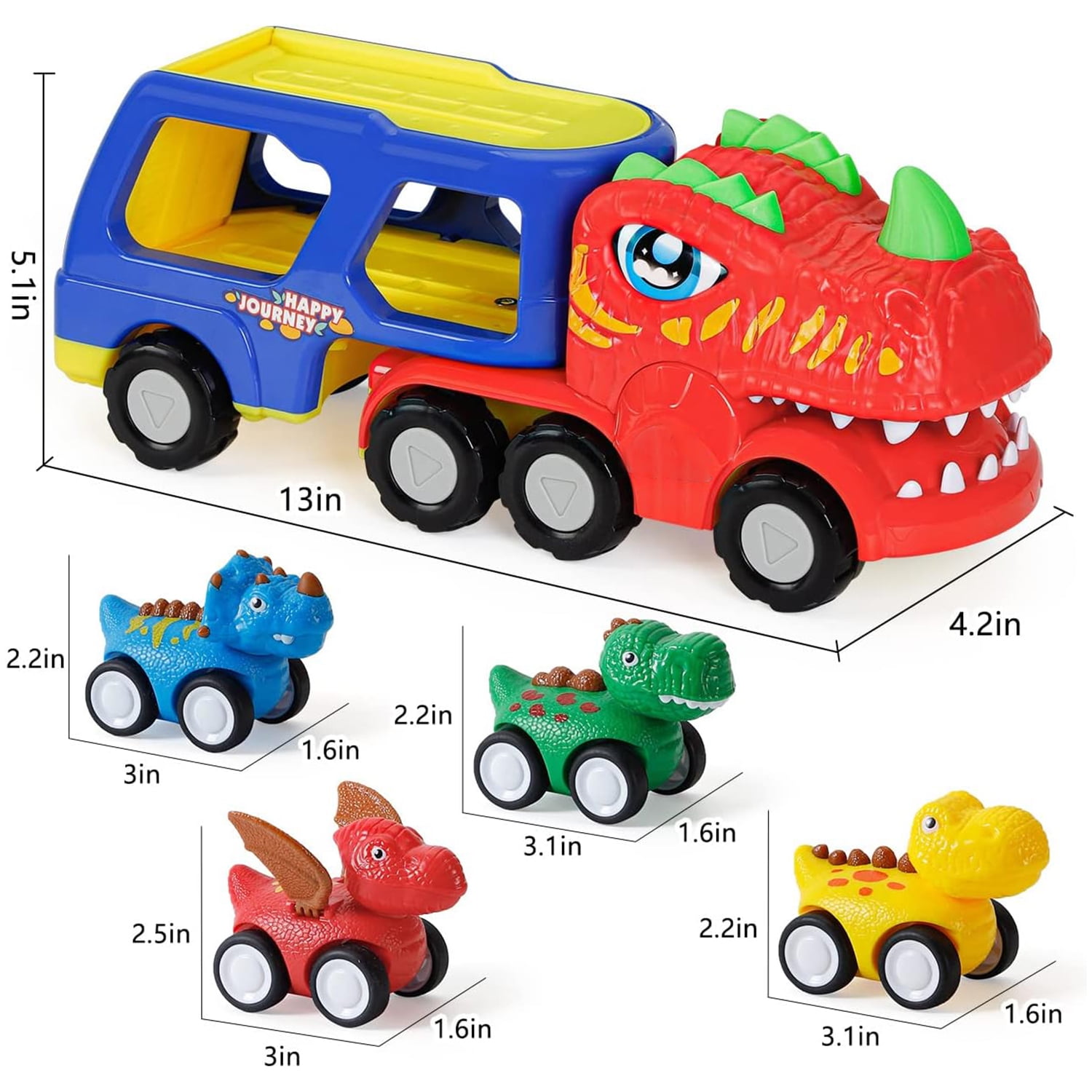 Sytle-Carry 5-in-1 Dinosaur Vehicle Car Toys for Toddlers, Dinosaur Truck Toys for Kids Girls Boys 3-6 Years, Friction Power Vehicle Christmas Birthday Gift