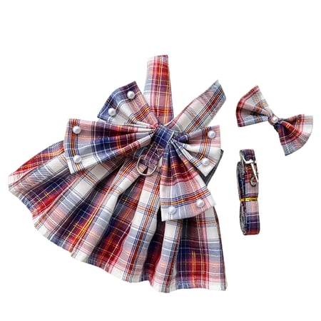 Cute Plaid Dog Harness Dress Bowknot Design Soft Polyester for Small Dogs Various Sizes