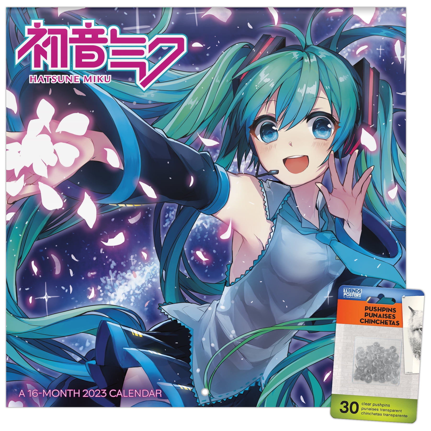 Trends International 2023 Hatsune Miku Wall Calendar & Pushpins