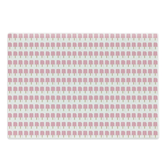 Ice Cream Cutting Board, Summertime Dessert Bitten Melting Pink Popsicles in Rows Cool Food, Decorative Tempered Glass Cutting and Serving Board, in 3 Sizes, by Ambesonne