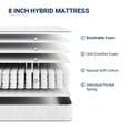 thumbnail image 3 of Avenco Whisper 8" Full Size Medium Firm Individual Pocket Hybrid Support Mattress,CertiPUR-US Certified, 3 of 10