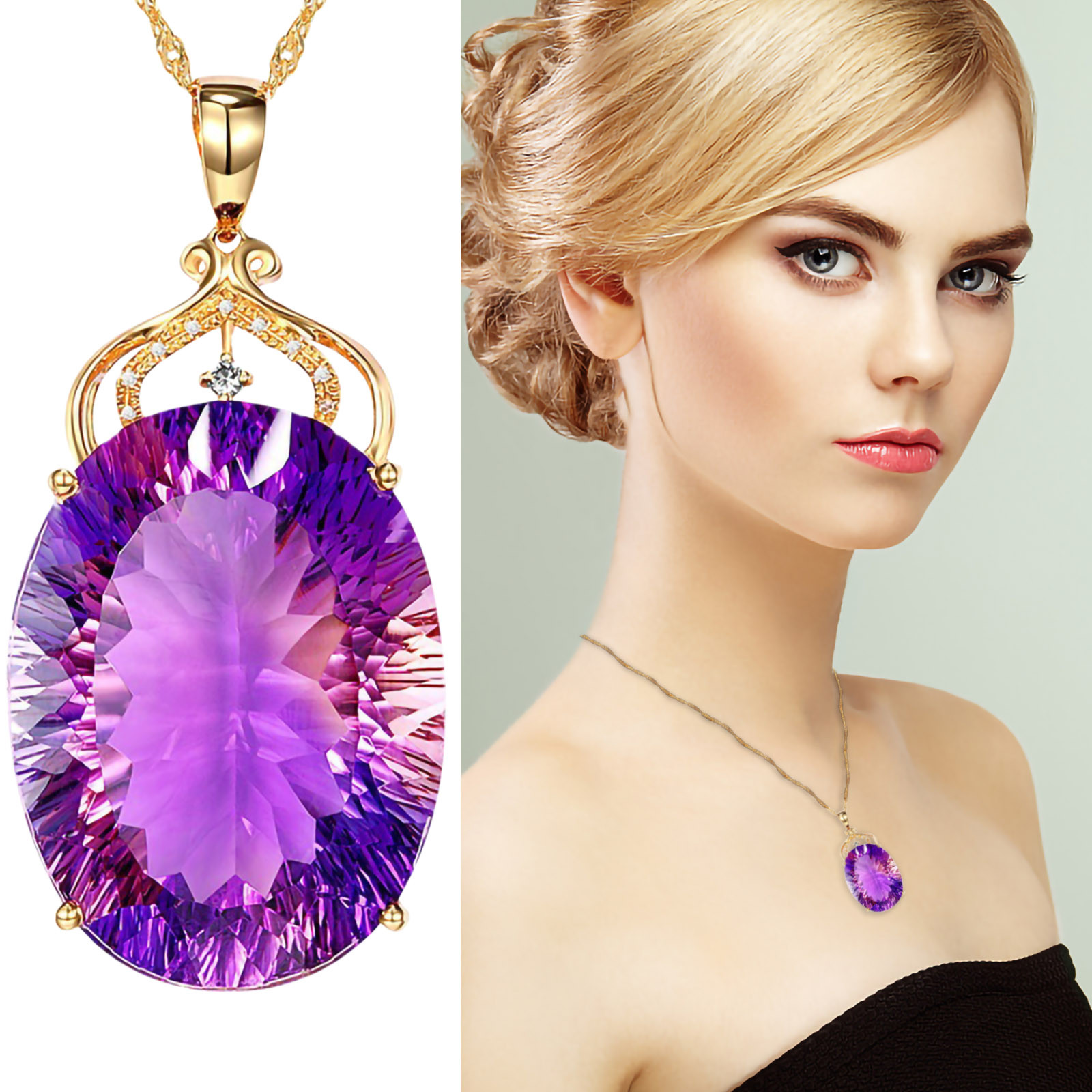 Apmemiss Wholesale European And American Ladies Fashion Luxury Amethyst Pendant Necklace Amethyst Gemstone Necklace Jewelry - image 2 of 8