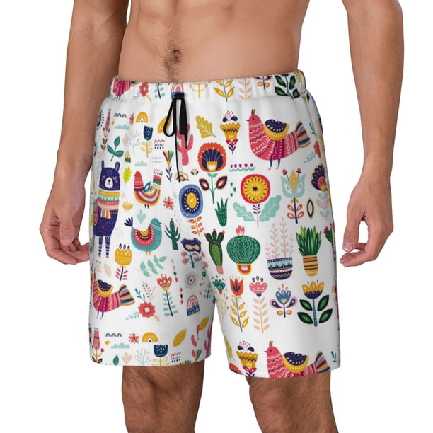 Fotbe Alpaca Flower Traje de Baño para Hombre – Shorts de Natación de Secado Rápido con Forro y Bolsillos-Large