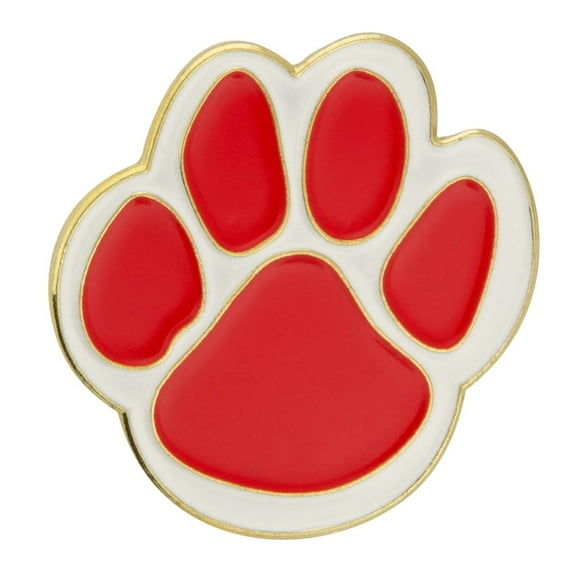 Red and White Animal Paw Print School Mascot Enamel Lapel Pin