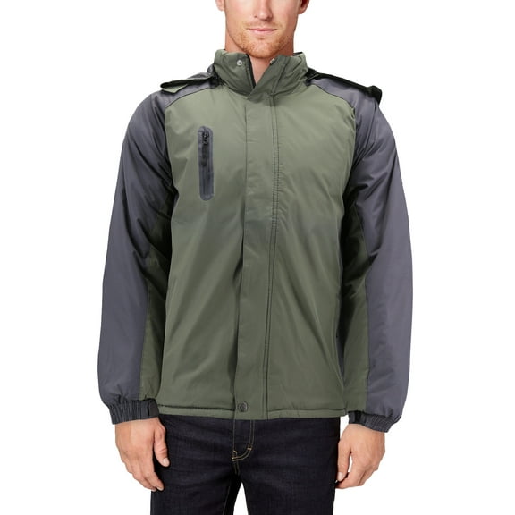 Men’s Quilted Lined Removable Hood Two Toned Zipper Puffer Lightweight Jacket (Green, L)