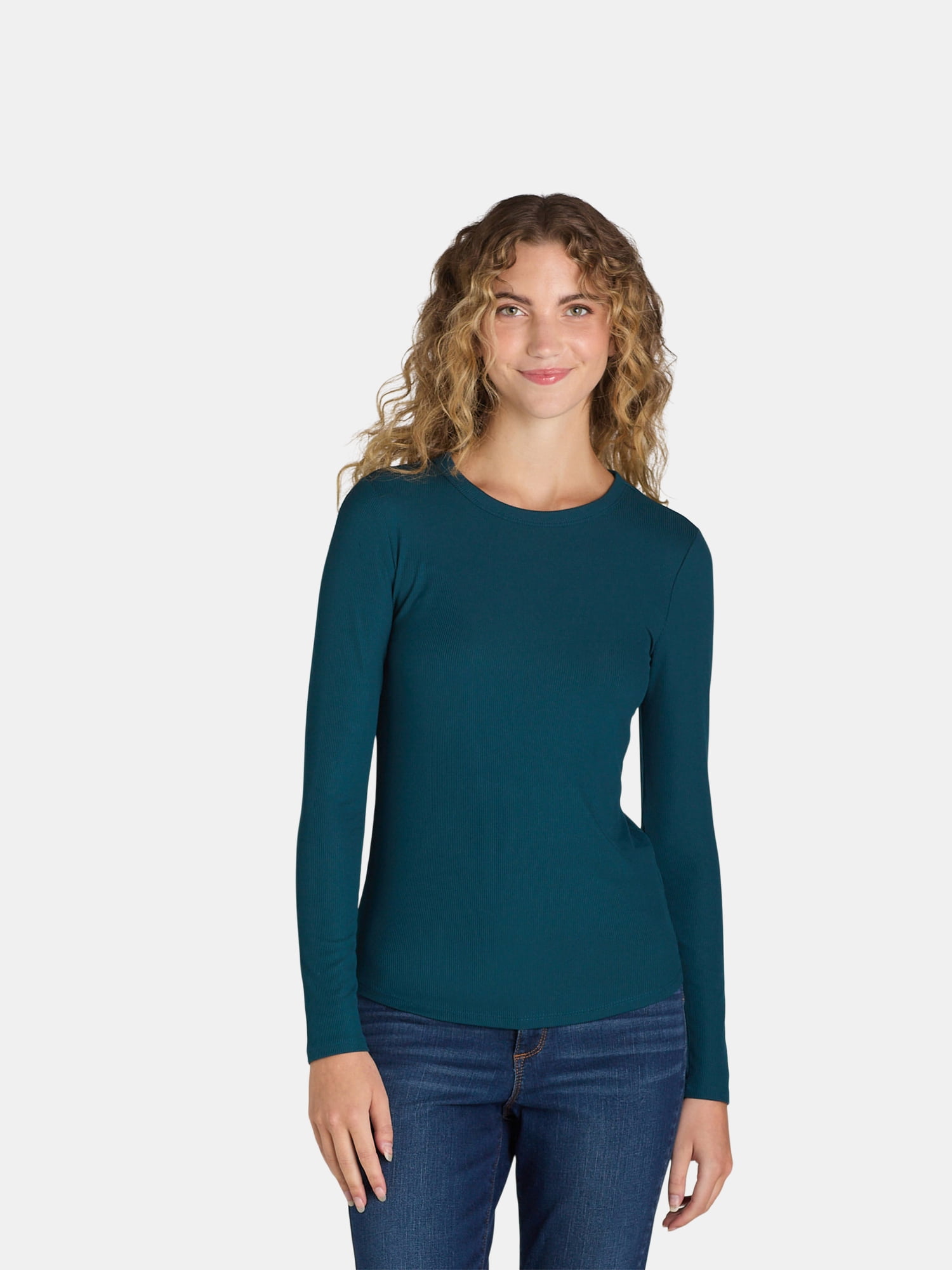 No Boundaries Ribbed Crewneck Tee with Long Sleeves, 1 or 2-Pack