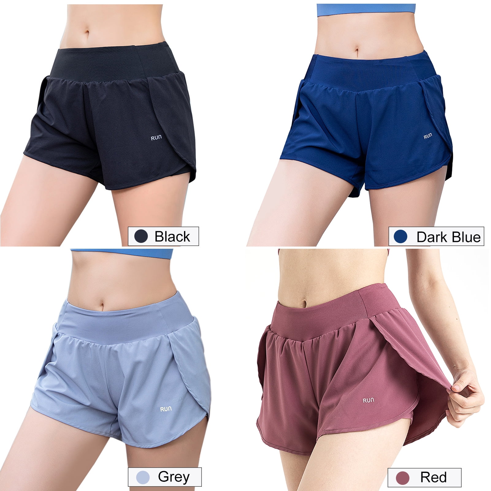 2 in 1 Women Girl Sports Gym Running Shorts Fitness Quick Dry With Pocket Pants 