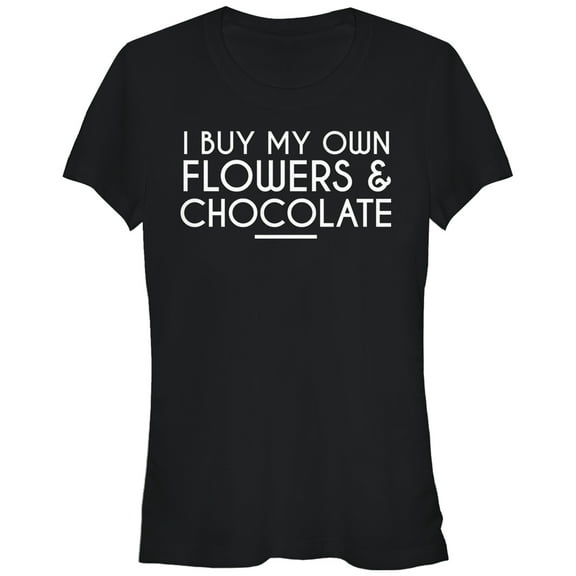 Junior's Lost Gods I Buy My Own Flowers and Chocolate  Graphic Tee Black 2X Large