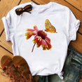 thumbnail image 1 of T-shirt Femme Imprimé Mode Fleur Papillon Manches Courtes Décontracté Haut Graphique, 1 of 7