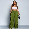thumbnail image 5 of Drawstring Cotton Linen Pants for Women, High Waist Wide Leg Harem Trousers with Pockets - Breathable Loose Fit Boho Palazzo Pants Army Green L, 5 of 5