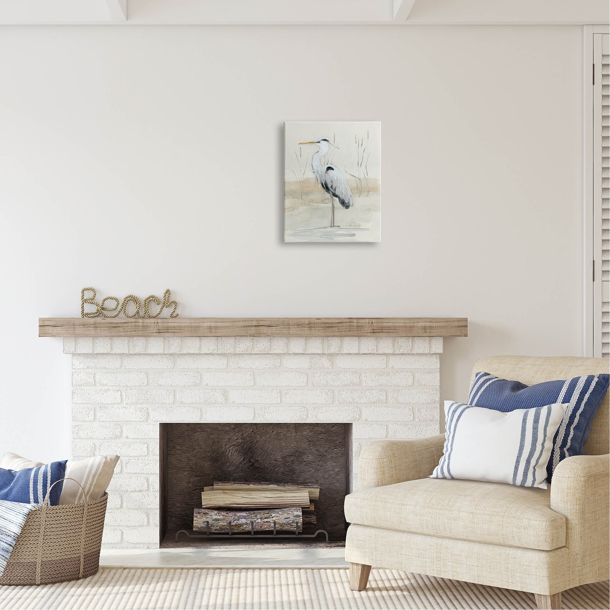 Stupell Industries Heron Bird Riverbank Watercolor Coastal Painting Gallery Wrapped Canvas Print Wall Art