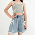 thumbnail image 2 of Afuyipoi Tween Girls Denim Shorts,Elastic Waist Ripped Hem Summer Jean Shorts Blue 8-9, 2 of 7