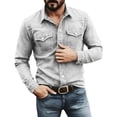 thumbnail image 4 of Zeijnsda Mens Denim Shirts Fashion Turndown Collar Long-Sleeved Blouse Solid Color Casual Button Down Shirts with Chest Pockets, 4 of 9