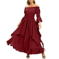 thumbnail image 2 of Homenesgenics Spring Dresses for Women 2026 Plus Size Trendy Women's Medieval Off-Shoulder Tunic Long Sleeve Dress Red XXL, 2 of 8