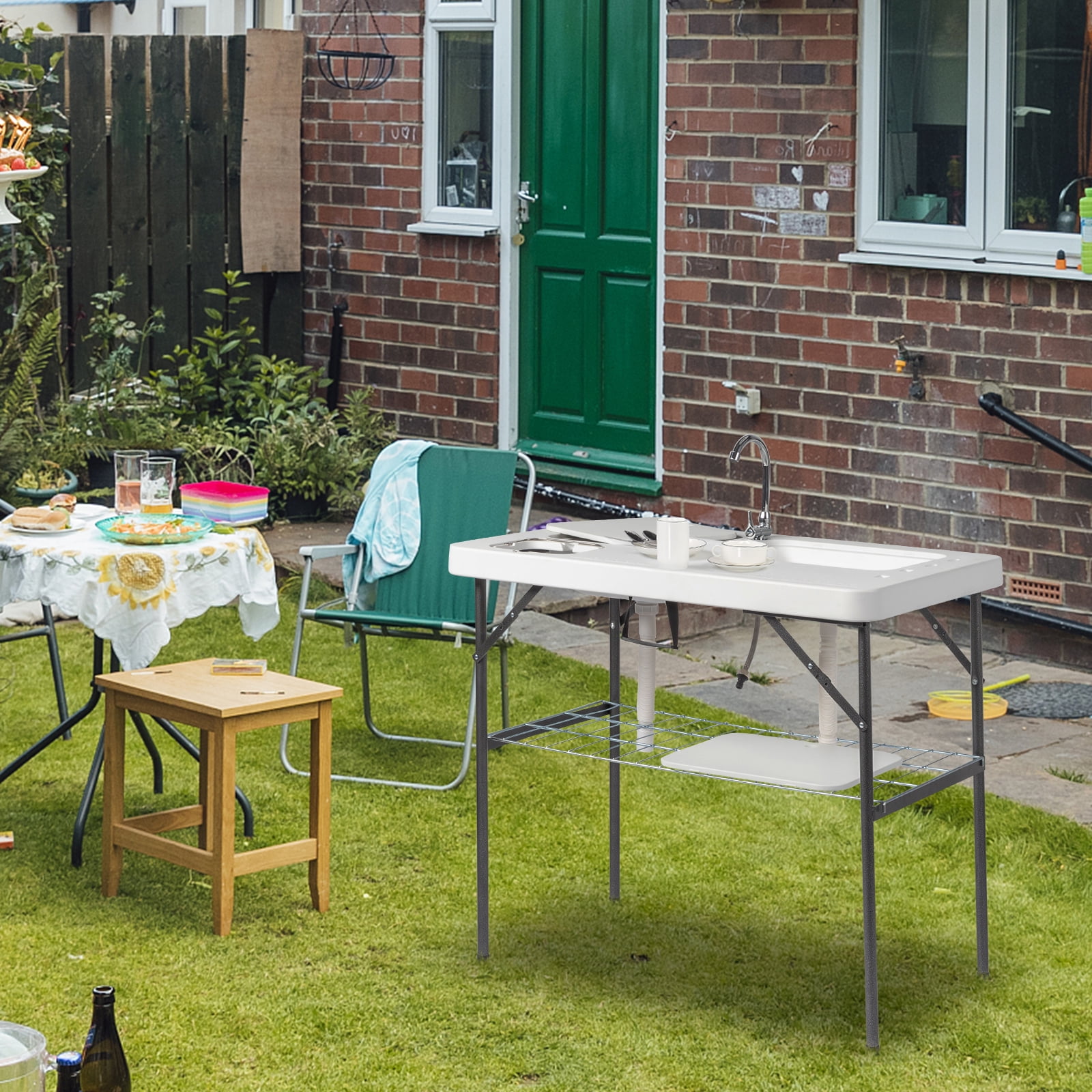Foldable Outdoor Fish Killing Table With Barbed Wire White, 101*65.5*92cm