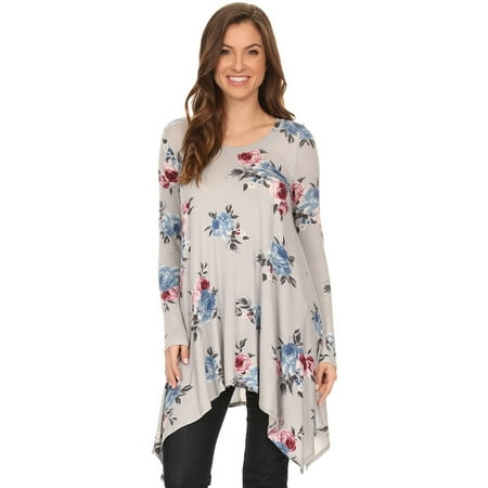 Jersey Print Tunic - Women's Floral printed jersey knit tunic top