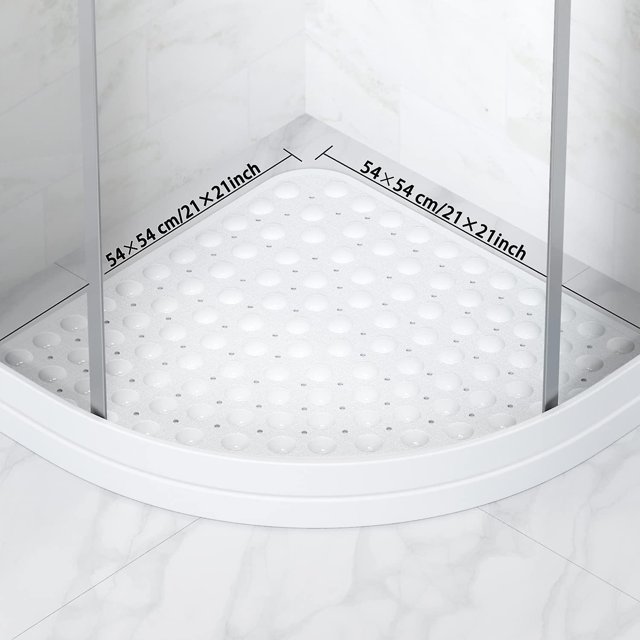 Corner Shower Mats Non Slip - 54x54cm Quadrant Shower Mat With Suction Cups, Sector Shower Stall Mats With Drain Holes, Anti Slip Rubber Bath Mats For