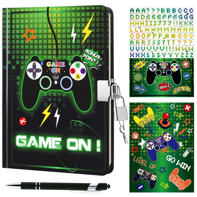 Set de agenda WERNNSAI Game Kids para niños con candado y llave, bolígrafo y pegatinas