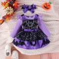 thumbnail image 2 of Kwasome Toddler Girl Fall Outfits Halloween Long Sleeve Romper Bodysuits Cartoon Pumpkin Embroider Suspenders Skirts Outfits Comfy Outing Clothes Purple 0-3 Months, 2 of 9