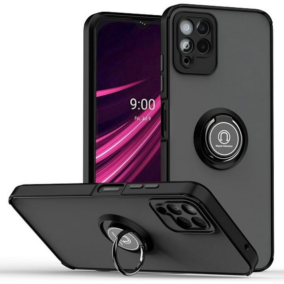 Transparent Hybrid Case with Ring Grip for T-Mobile REVVL 6 Pro 5G - Black