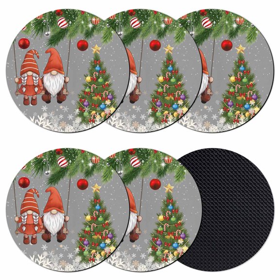 Grey Gnomes Christmas Coasters Set of 6, Absorbent Coasters for Drinks, Xmas Tree Balls Snowflake Coaster for Desk Coffee Table Protection, Home Decor House Warming Gifts 4"