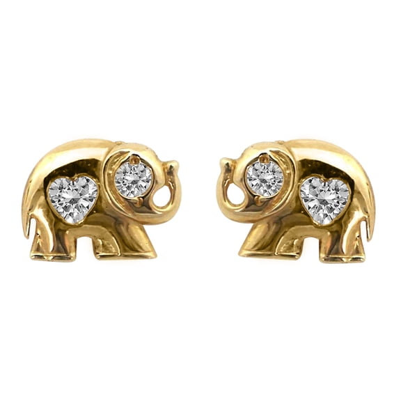 Precious Stars 14K Yellow Gold Cubic Zirconia Elephant Screwback Earring Studs